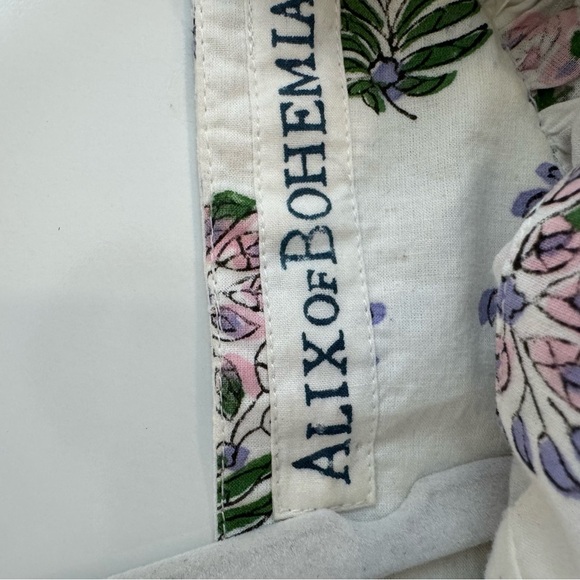 Alix of Bohemia Flirty Flirty Floral Midi Dress Button Front Short Puff Sleeve L - Picture 8 of 8